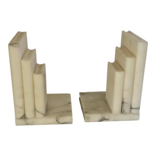 Vintage Italian Marble 5.75" Tiered Stacked Column Bookends Heavy Made in Italy 1970s For Sale