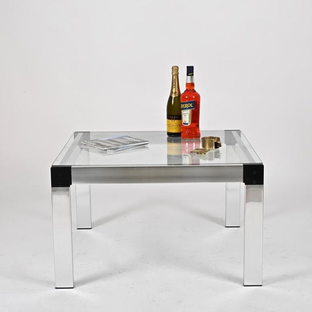 Black Square Coffee Table in Aluminum and Glass by Gae Aulenti, Italy, 1970s For Sale - Image 8 of 12