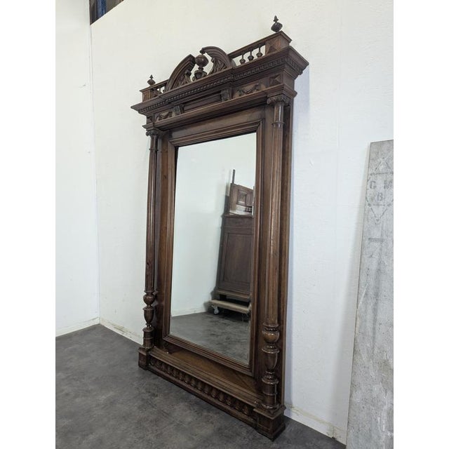 Glass Large Renaissance Mirror in Solid Walnut For Sale - Image 7 of 11