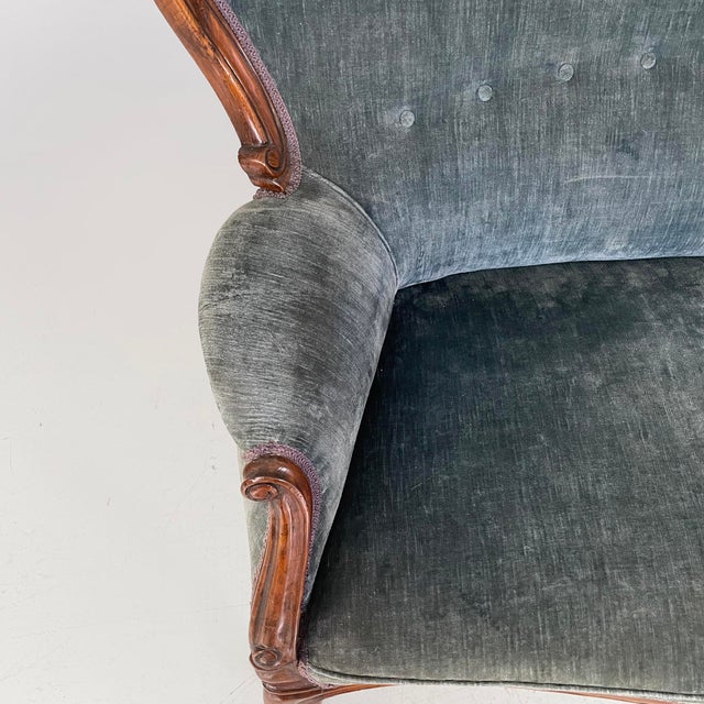 Italian Louis XVI Style Sofa in Light Blue Velvet and Wood, 1930s For Sale - Image 12 of 18