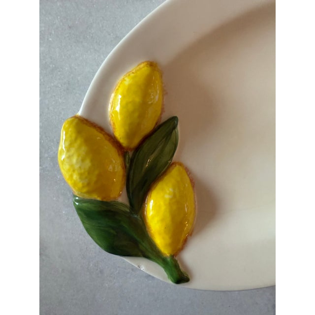 Pair of Vintage Majolica Small Oval Plates With Lemon Relief For Sale - Image 4 of 6