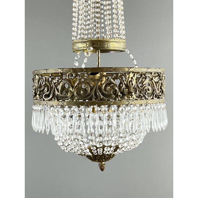 Antique Chandelier in Bronze and Crystal Drops, 1890s For Sale - Image 5 of 12
