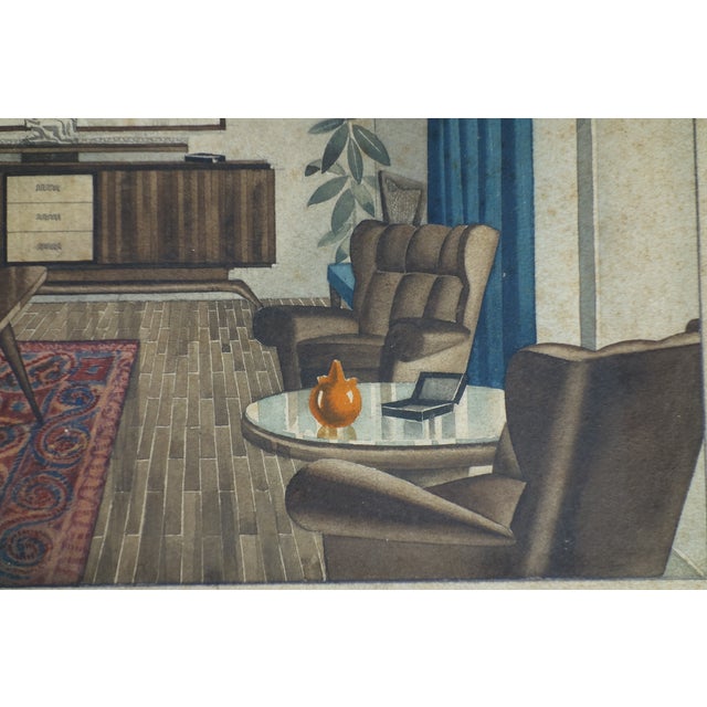 Calderara & Tito Varisco, Art Deco Home Interior Design, 1920s, Pencil and Watercolor For Sale - Image 4 of 11