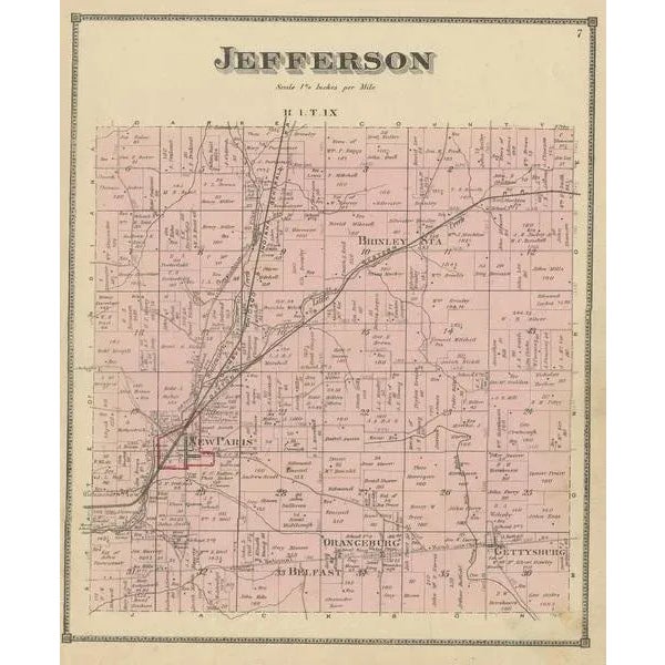 Antique map titled 'Jefferson'. Original antique map of Jefferson, Ohio. This map originates from 'Atlas of Preble County...