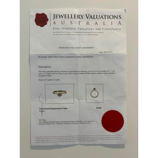 Silver 18ct White Gold Round Brilliant Cut Diamond Ring 0.51ct 2.81g, Size 5.25 For Sale - Image 8 of 8