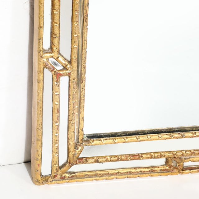 Mid-Century Modernist Sectioned Angular Mirror With Ribbed Gilt Wood Border For Sale In New York - Image 6 of 9
