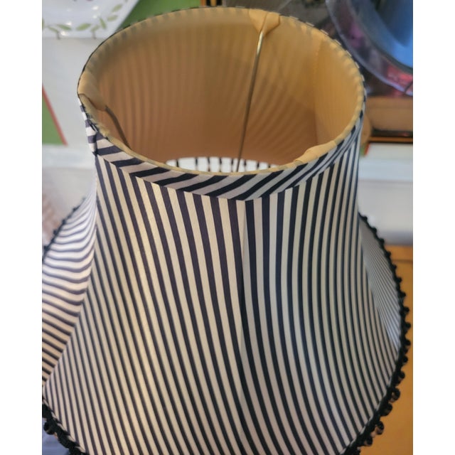 Vintage Regency Monkey Playing a Drum With Gold Robe, Hat Table Lamp Striped Black Gold Shade For Sale - Image 10 of 11