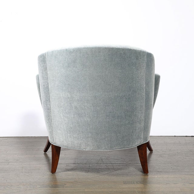 Art Deco Scroll Form Lounge Chair W/ Walnut Supports & Powder-Blue Velvet Mohair For Sale - Image 12 of 13