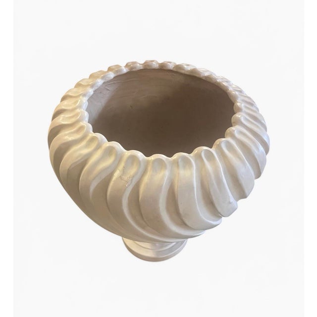 Vintage Italian Hand-Painted Swirl Ceramic Pedestal Vase For Sale - Image 4 of 12