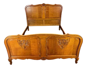 Vintage Louis XV French Double Bed Frame in Carved Oak
