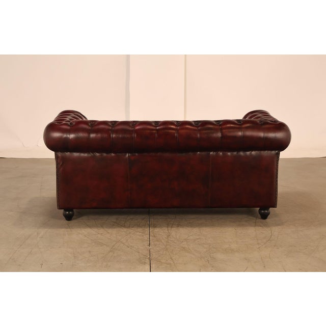 Chesterfield Style Oxford Red Tufted Leather Sofa For Sale - Image 18 of 18