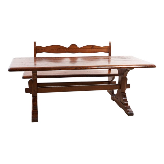 Table with Bench in Wood, 1960s, Set of 2 For Sale