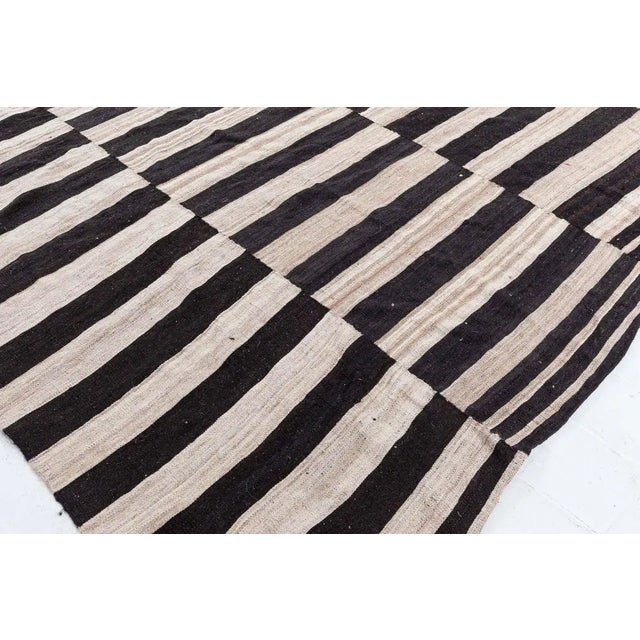 Textile Doris Leslie Blau Vintage Striped Ivory And Charcoal Hand-Knotted Wool Rug For Sale - Image 7 of 8