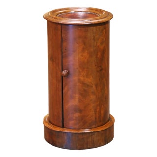 19th C. French Louis Ph. Walnut Cylindrical Side Table With Tooled Leather Top For Sale