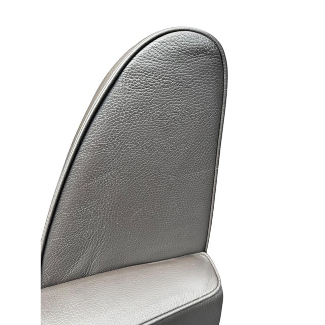 Gray Vintage Matteo Grassi Italian Modern Leather Club Chair With Architectural Arms For Sale - Image 8 of 11
