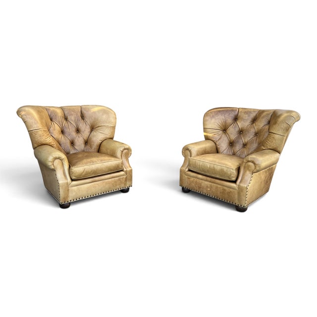 English 1980s Ralph Lauren Style Leather Writer's Chair Wingback a-Pair For Sale - Image 3 of 18