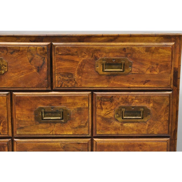 Vintage Italian Olive Wood Veneer Campaign Chest of Drawers Cabinet Side Table For Sale In Philadelphia - Image 6 of 18