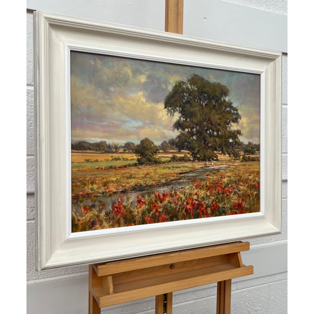 Vintage Impressionist English River Landscape Painting with Flowers & Figures 1985 For Sale - Image 10 of 16