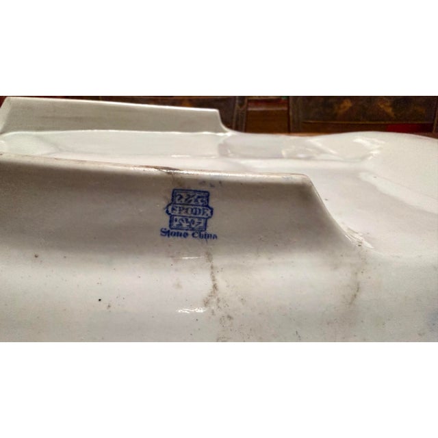 Antique Spode Pearlware Blue Transfer "Bird & Grasshopper" Chinoiserie Tree in the Well Meat Platter, Circa 1820 For Sale - Image 11 of 12
