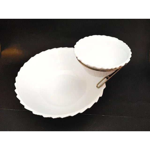 New Old Stock Vintage Indiana Glass Milk Glass Basketweave Chip and Dip w/ Clip and comes with an additional lid. Lid #...