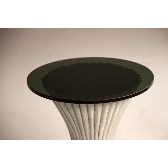 1970s White Painted Bamboo Plant Stands with Black Glass Tops, 1970s, Set of 2 For Sale - Image 5 of 16