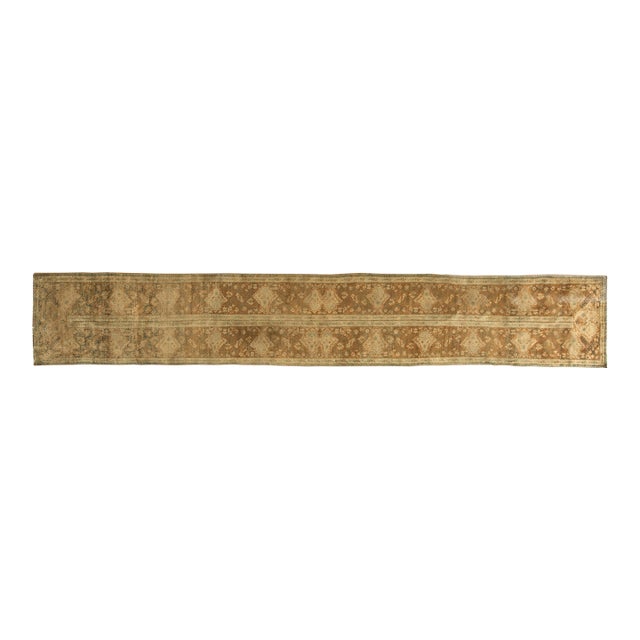 Antique Indian Beige and Brown Handmade Wool Runner Fragment For Sale