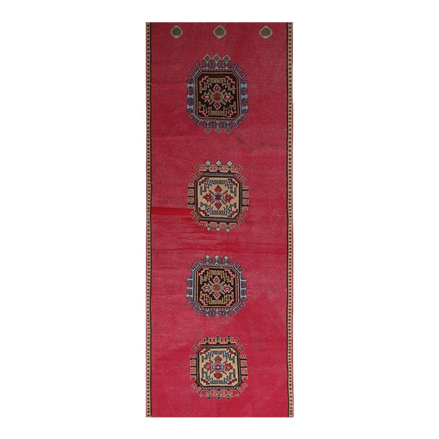 Vintage Mid-Century Red and Tan-Gold Medallion Style Wool Rug For Sale