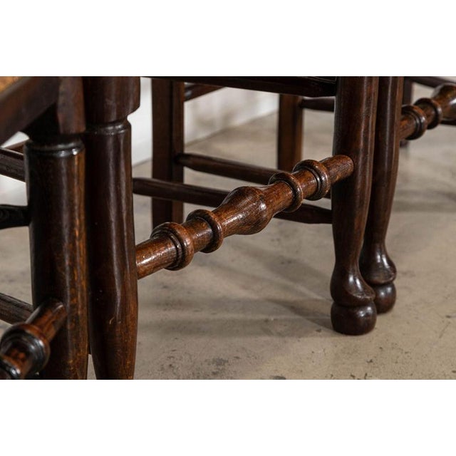 19th Century Farmhouse English Oak Harlequin Rush Spindle Back Dining Chairs, 1880, Set of 6 For Sale - Image 12 of 13