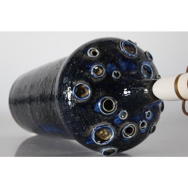 Textile Large Danish Sculptural Blue Ceramic Table Lamp by Jytte Trebbien, 1970s For Sale - Image 7 of 16
