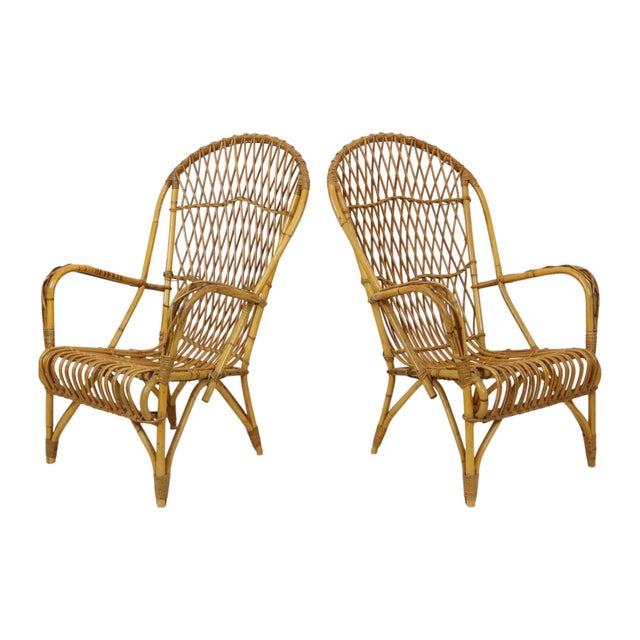 Boho Chic Vintage Rattan Armchairs and Table, 1960s, Set of 3 For Sale - Image 3 of 18