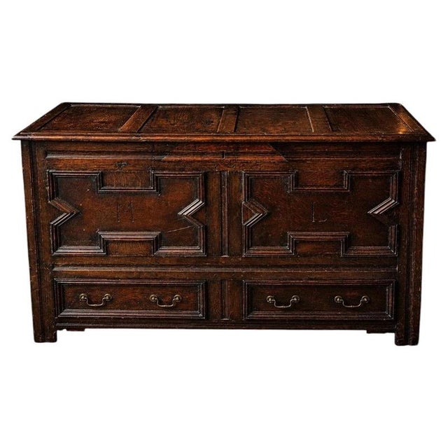 Large Victorian Oak Mule Chest Coffer with Drawers & Carved Initials For Sale - Image 12 of 12