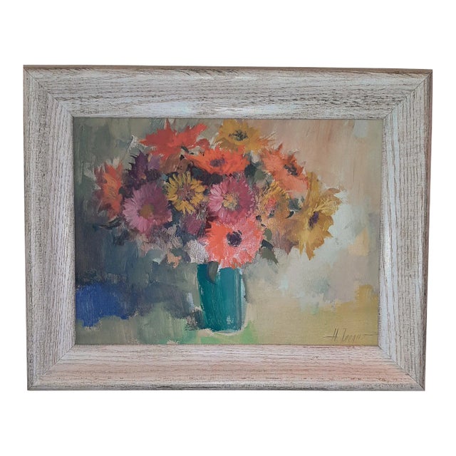 Floral Vase Still Life Painting Artist Signed Flowers For Sale