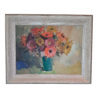 Floral Vase Still Life Painting Signed For Sale