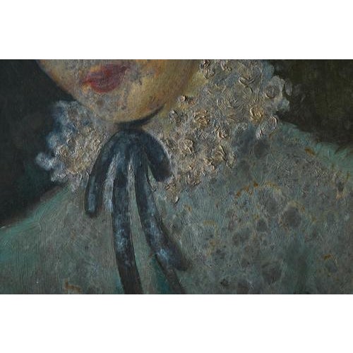 Belgian Interbellum Artist, Portrait of a Woman in Flowered Bonnet, 1920s-1940s, Oil Painting, Framed For Sale - Image 4 of 11