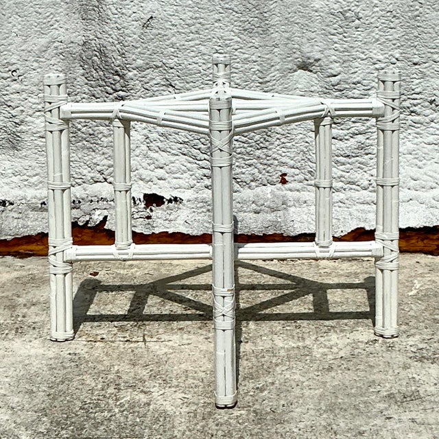 Late 20th Century Vintage Coastal Bundled Rattan Dining Table Pedestal Base After McGuire For Sale - Image 5 of 5