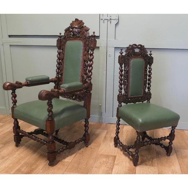Victorian Gothic Jacobean Oak Dining Chairs, Set of 10 For Sale - Image 6 of 8