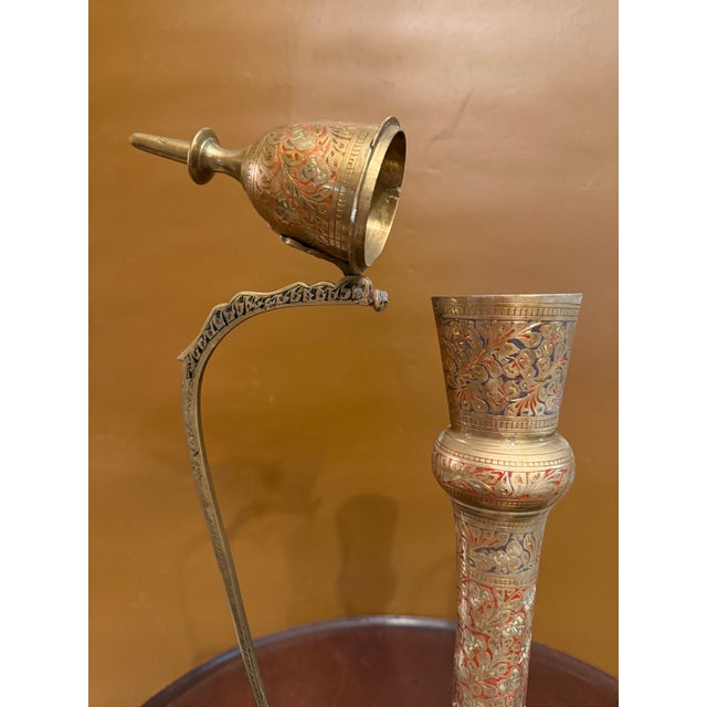 Vintage 23" Ornate Etched Solid Brass Aftabeh Ewer For Sale - Image 16 of 18