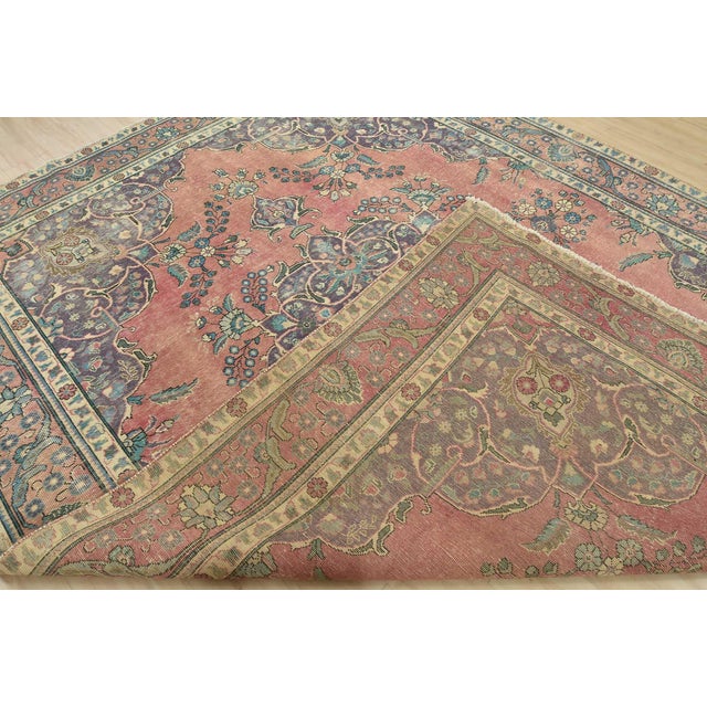 Tabriz Rug 9’7” X 12’7” Pink Wool Vintage Distressed Hand-Knotted Carpet For Sale - Image 14 of 15