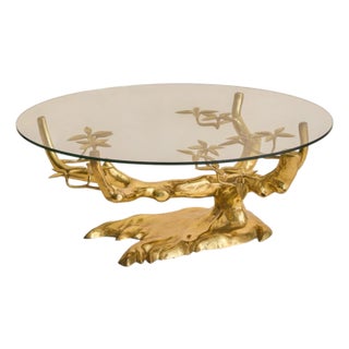 Belgian Brass Bonsai Round Glass Top Coffee Table by Willy Daro No. 01, 1970s For Sale
