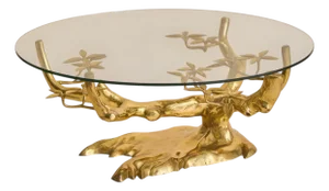Belgian Brass Bonsai Round Glass Top Coffee Table by Willy Daro No. 01, 1970s