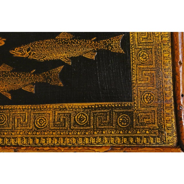 C. 1880 2- Tier Decoupage Bamboo Table With Fish Detail For Sale In Raleigh - Image 6 of 6