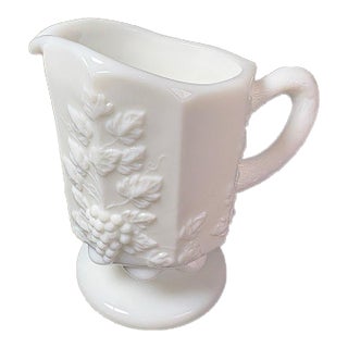 Westmoreland Milk Glass Creamer Pitcher Paneled Grape Pattern Footed For Sale