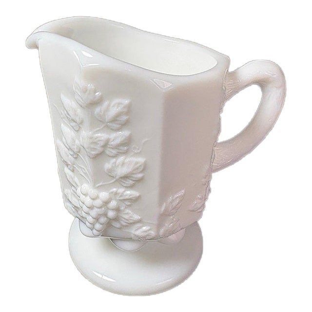 Westmoreland Milk Glass Creamer Pitcher Paneled Grape Pattern Footed For Sale