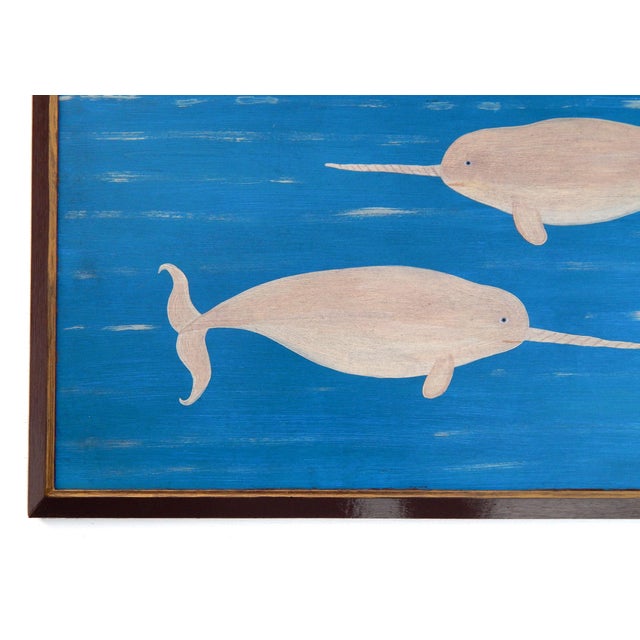 A charming folk art painting on board by british artist matt rix, depicting a whimsical nautical scene filled with...