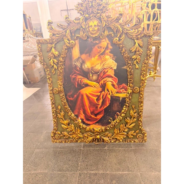 Rococo Vintage Grand French Rococo Lady Portrait Wall Art with Sage Green Panels For Sale - Image 3 of 8