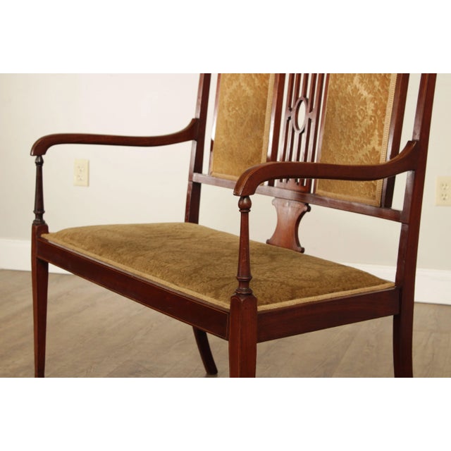 Brown Antique Edwardian Sheraton Revival Inlaid Settee For Sale - Image 8 of 13
