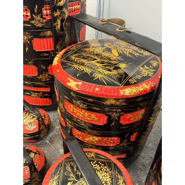 Chinoiserie Lacquered Wedding Basket Carriers, Set of Seven For Sale - Image 12 of 12