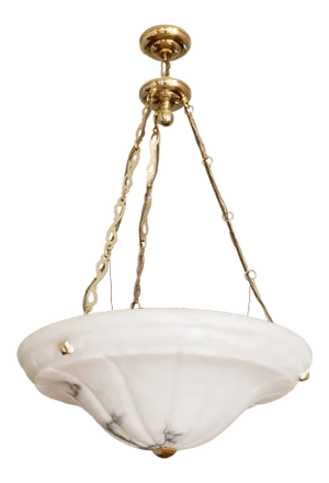 Natural White Alabaster and 24k Gold-Plated Pendant Chandelier From Basic Source Masterpiece Collection