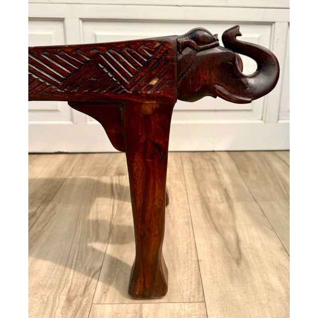 Indian Vintage Indian Hand-Carved Solid Wood Elephant Bench For Sale - Image 3 of 12