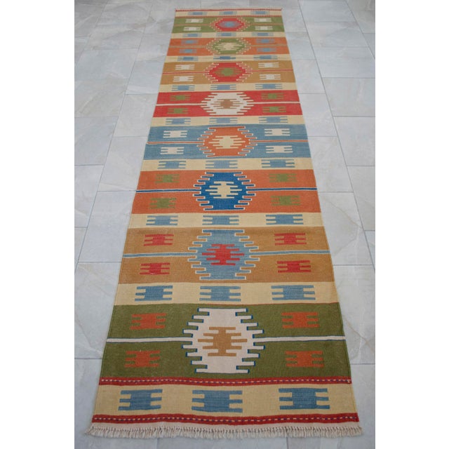 Vintage Turkish Hand Woven Kilim Rug. Flat Weave Hallway Rug Kitchen Decor - 2′9″ × 9′11″ For Sale - Image 14 of 14